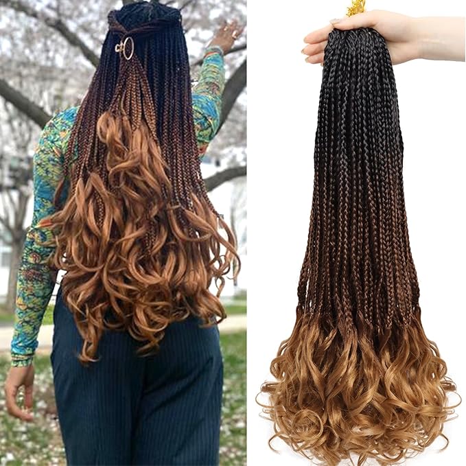 French Curl Crochet Braids 24 Inch 8 Packs Goddess Box Braids Crochet Hair for Women Pre Looped Crochet Box Braid with Curly Ends Synthetic French Curly Braiding Hair Extensions (1B/33/30)