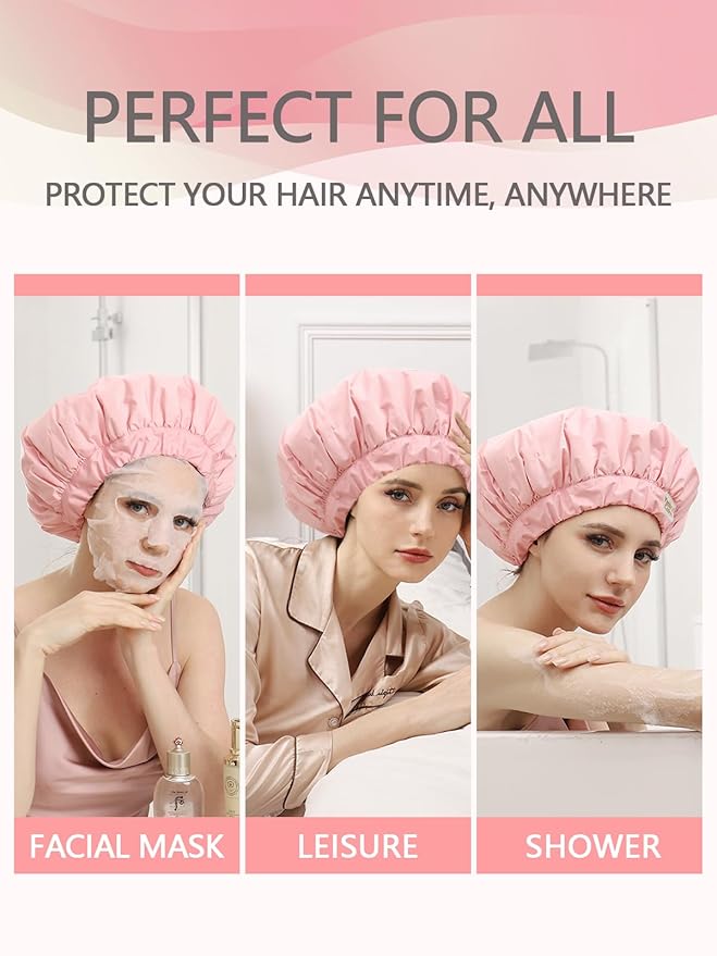 Years calm Heat Cap For Deep Conditioning Shower Cap，Reusable Three-Layer Structure Waterproof Hair Cap – Applicable Tofor Bathing, Hair Care, And Other Uses (Pink, One Size)
