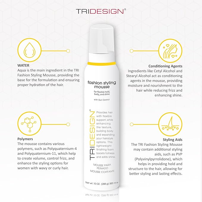 TRI Fashion Styling Mousse - Wavy Hair Volumizer & Curl Tamer with Frizz Control, Shine & Styling Options for Women, Hair Foam - 10 Ounce