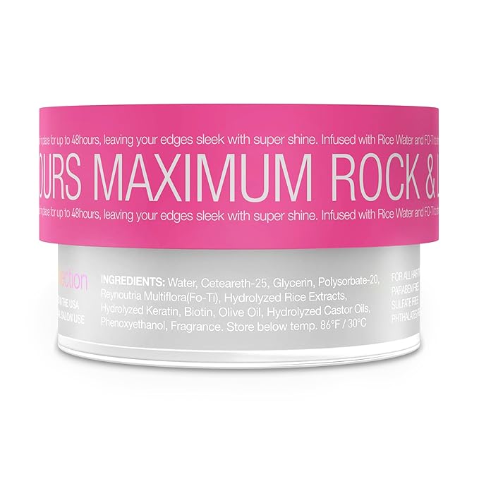 Edge Lux Strawberry Edge Control Gel with Castor Oil, Keratin, Biotin, and Olive Oil - 48 Hour Maximum Hold, Non-Flaking, Non-Greasy, Scented, Conditioning Styling Gel for All Hair Types, 1 Ounce