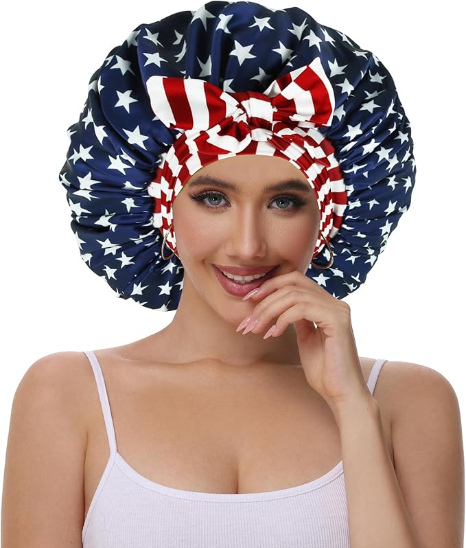 Double Layer Silk Bonnet with Tie Satin Lined Sleep Cap Hair Cover for Women's Curly Natural Hair