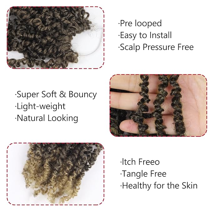 Yanky Twist Crochet Hair, PILLUGER Yaki Twists Hair Micro Spring Twist Braids,9 Packs Pre-looped passion Twist Brown Senegalese With Curls Crochet Synthetic Hair Extensions(T27)