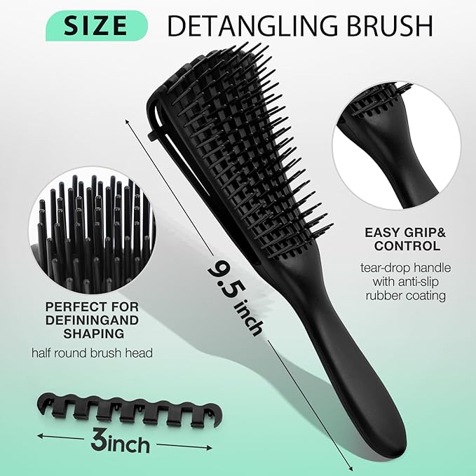 Hommtina Detangling Brush Set Getting Shine and Makes Hair Smooth, Curly Hair Brush for Adult & Kids Wet or Dry Hair(Green Pink Black + Black, 3 PCS)
