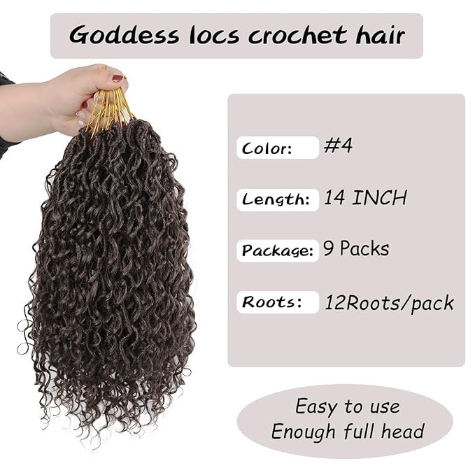 14 Inch 9 Packs Synthetic Faux Locs Crochet Hair for Black Women, River Locs Hair Extensions Boho Style Pre looped Faux Locs with Curly Ends
