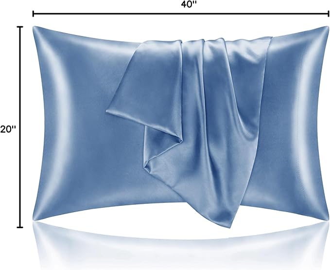 BEDELITE Satin Pillowcase for Hair and Skin, Super Soft and Cooling Similar to Silk Pillow Cases 2 Pack with Envelope Closure, Gift for Women Men(20"x40" King Size, Airy Blue)