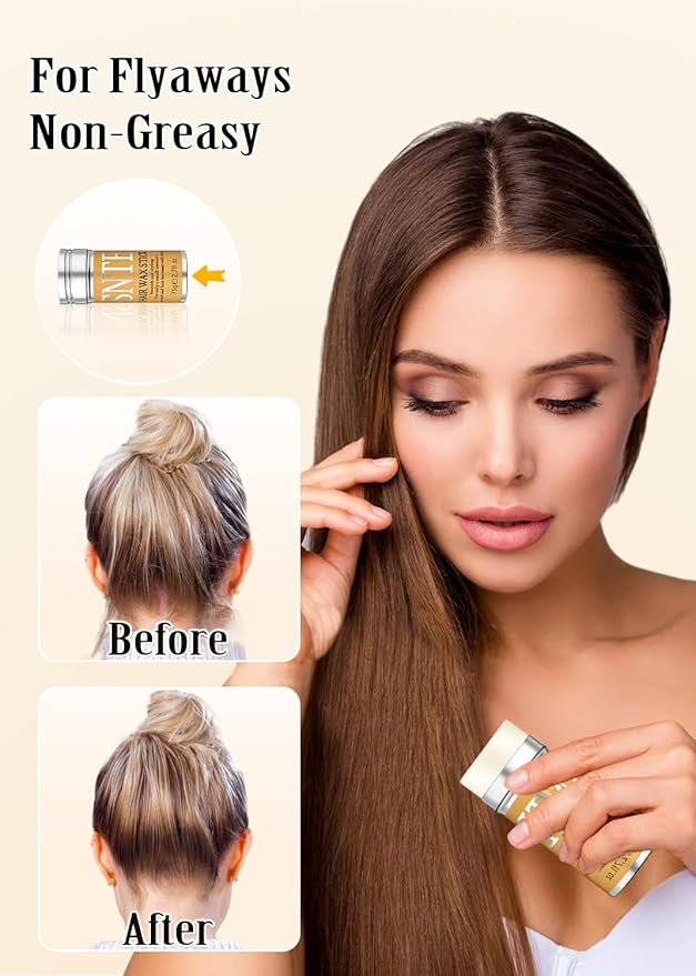 Slick Back Hair Brush & Hair Wax Stick Set - Frizz Control & Flyaway Smoothing - Sleek Ponytails, Buns, Edges - Styling Cream/Gel/Balm/Pomade Stick for Women - Styling Accessories for Girls & Kids