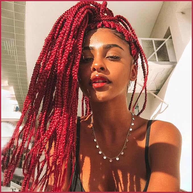 Rose Red Pre stretched Braiding Hair 2 Packs Pre feathered Braid Hair Extensions 30 Inches Hair Braids