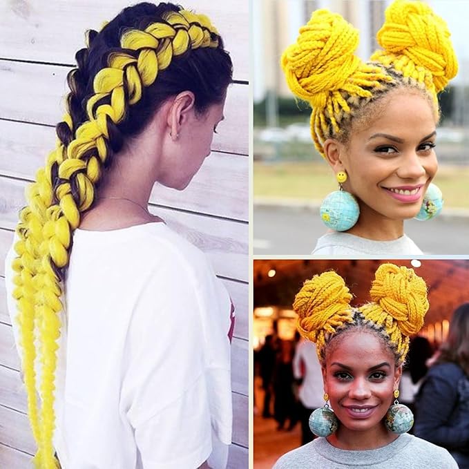 Yellow Pre stretched Braiding Hair 2 Packs Pre feathered Braid Hair Extensions 30 Inches Hair Braids