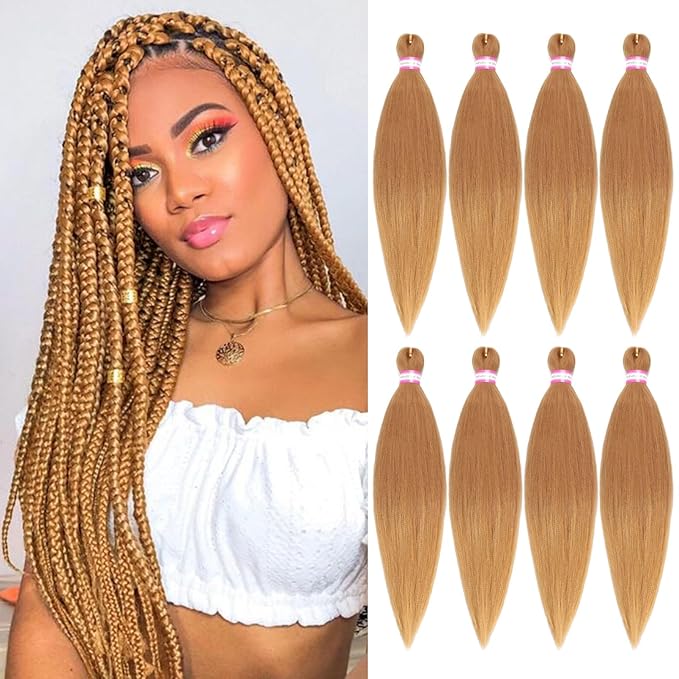 Dorsanee Honey Blonde Braiding Hair Pre Stretched 20 Inch 8 Packs Braiding Hair Extensions for Crochet Box Braids Twists Locs Hair Itch Free Soft Yaki Texture Hot Water Setting (20inch,#27)