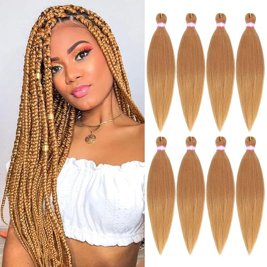 Dorsanee Honey Blonde Braiding Hair Pre Stretched 20 Inch 8 Packs Braiding Hair Extensions for Crochet Box Braids Twists Locs Hair Itch Free Soft Yaki Texture Hot Water Setting (20inch,#27)