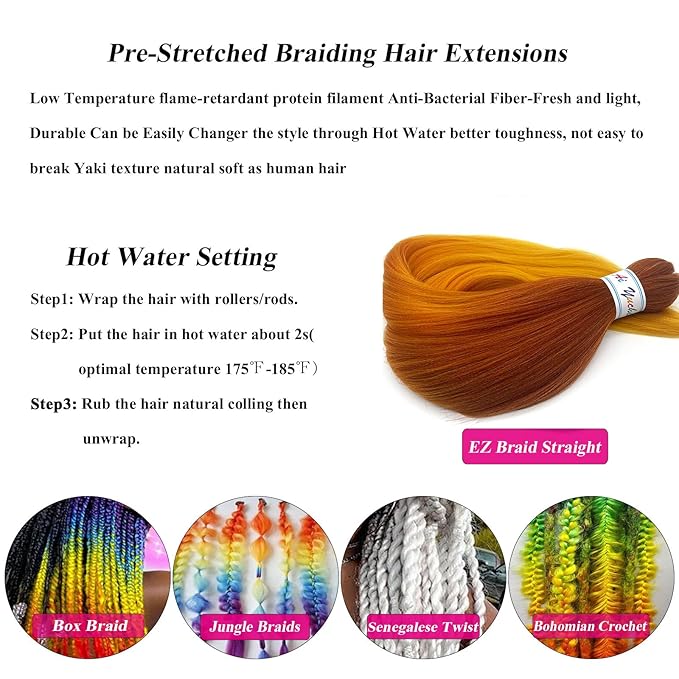 Ombre Braiding Hair Pre Stretched Color Ginger Golden Orange Crochet Braids Hair Extensions for Braiding Hypoallergenic Knotless Pre-Stretched Braiding Hair Ombre 26 Inch