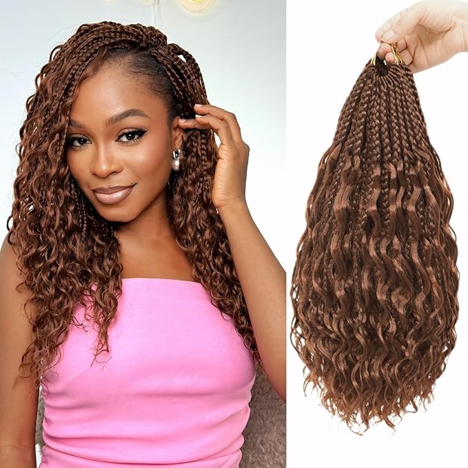 Eacia Goddess Box Braids Crochet Hair 14 Inch 7 Packs Boho Box Braids With Curly Ends Pre Looped Bohomian Crochet Hair Extensions for Women(14 Inch, 30#)