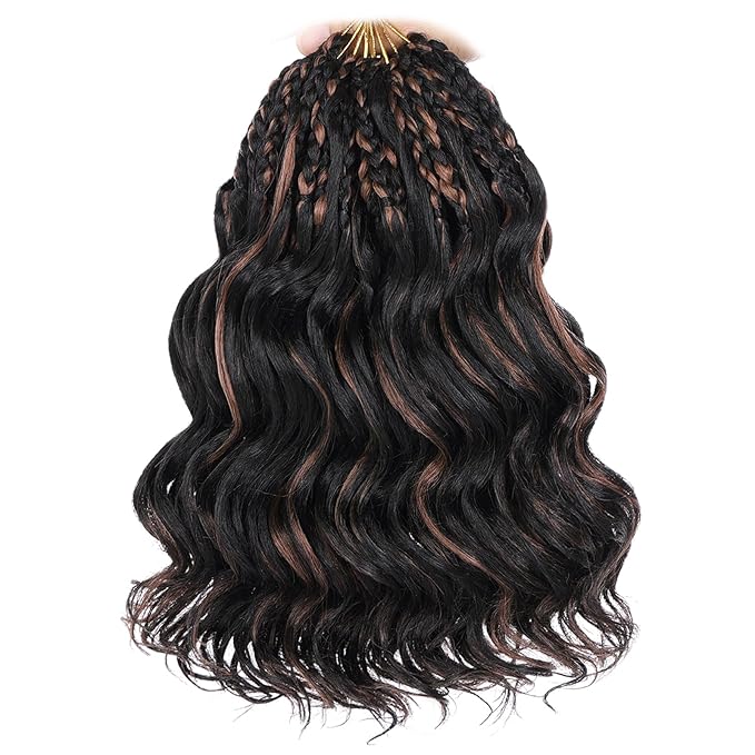 Leeven Pre Looped Ocean Wave Crochet Hair 10 Inch 8 Packs Short Curly Crochet Hair Black Mix Brown Boho Ocean Braids Pre Twisted Synthetic Deep Wavy Crochet Hair for Women