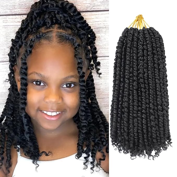 9 Packs Pre-Twisted Passion Twist Crochet Hair,10 Inch Natural Black Crochet Twists Pre Looped Short Passion Twist Crochet Braiding Hair Extensions for Women(12 Inch,1B#)
