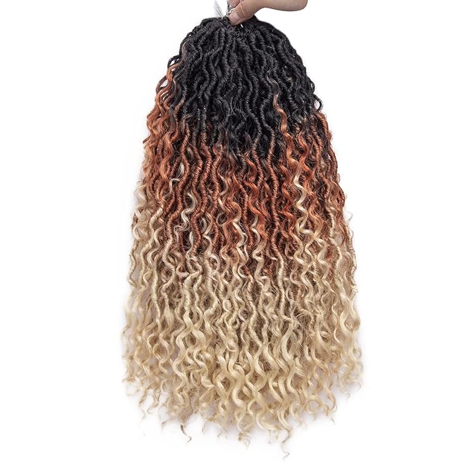 Goddess Locs Crochet Hair 18Inch 8Packs Crochet Locs,Boho Faux Loc With Curly Ends River Hippie Bohemian Loc Crochet Hair for Black Women(1B/30/613 18inch(Pack of 8))