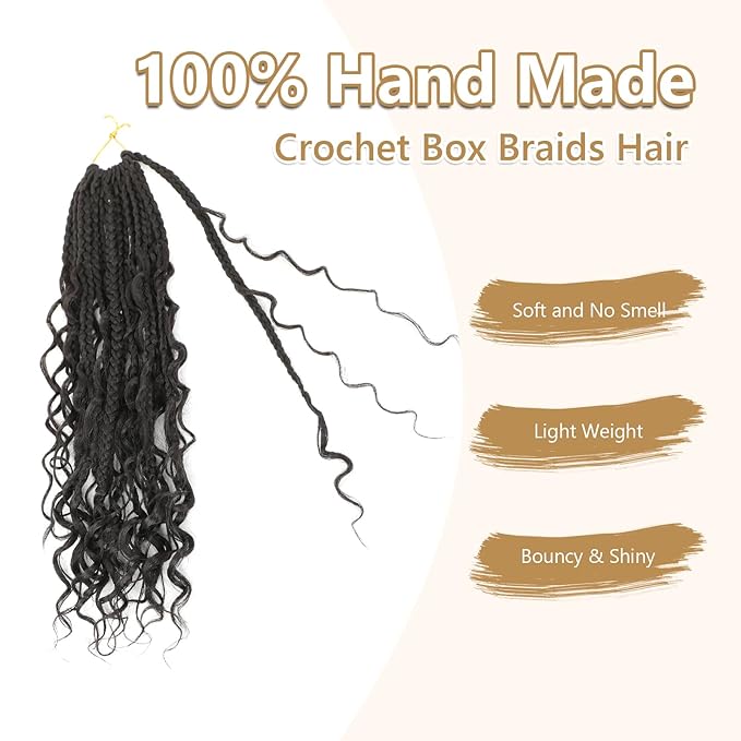 8 Packs Boho Braids Crochet Hair-14 Inch Crochet Box Braids- Bohomian Box Braid Crochet Hair Synthetic Braiding Hair Goddess Box Braids Crochet Hair for Black Women(2#)