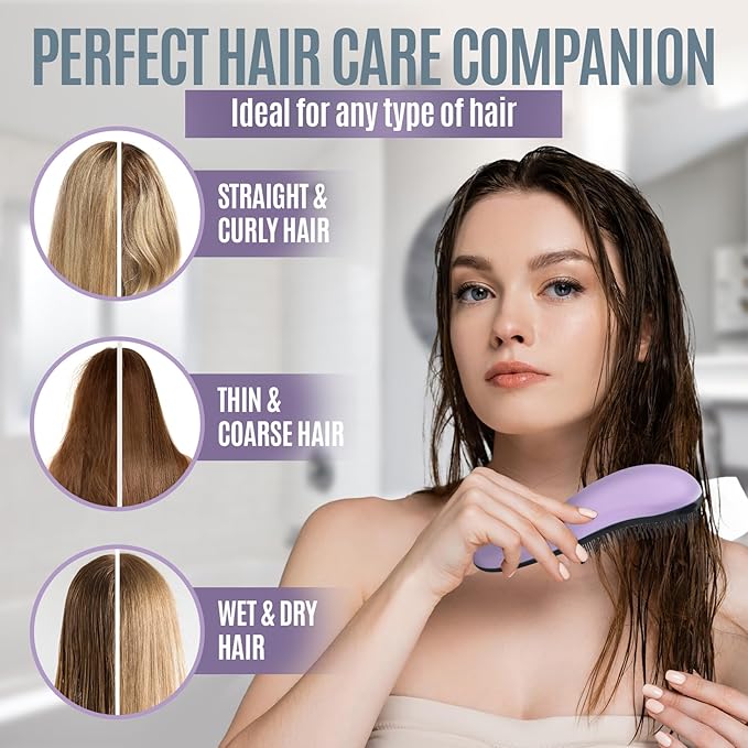 Hair Brush For Curly Hair, Detangling Hair Brushes for Women With Soft Flexible Bristles, Travel Hair Brush For Kids, Straight, Natural, Curly, Dry, Or Wet Hair, The Scoopie (Purple)