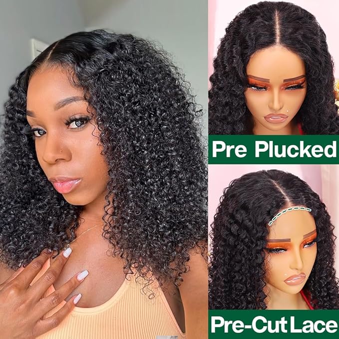 Curly Bob Wig Human Hair Jerry Curl 200% Density 5x5 HD Lace Closure Wigs Human Hair Bob Wigs For Black Women Wear And Go Glueless Curly Wig 1B Color 14 Inch