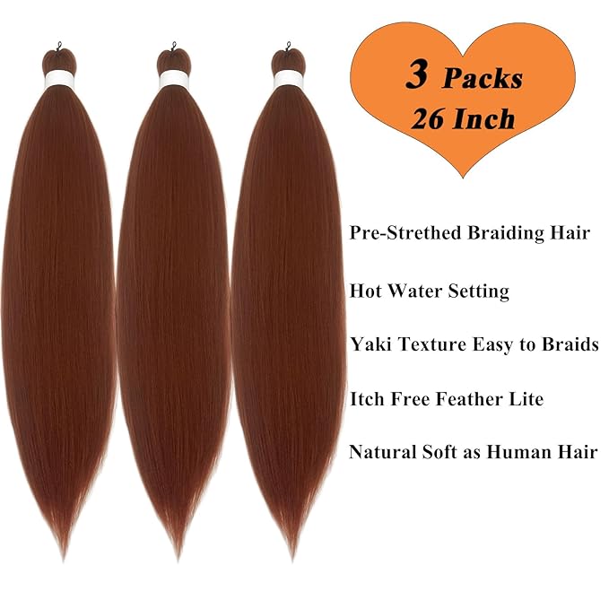Pre Stretched Braiding Hair Light Brown Color 30 Braiding Hair Extensions for Box Braids Crochet Hair Knotless Kids Micro Jumbo Crochet Braiding Hair 26 inch 3 pack