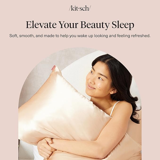 Kitsch Satin Pillowcase, Softer Than Silk Pillow Cases King, Cooling Pillow Covers, Satin Pillowcase with Zipper for Hair, Skin & Quality Sleep, Wrinkle-Free & Smooth, King Size 19"x36", Champagne