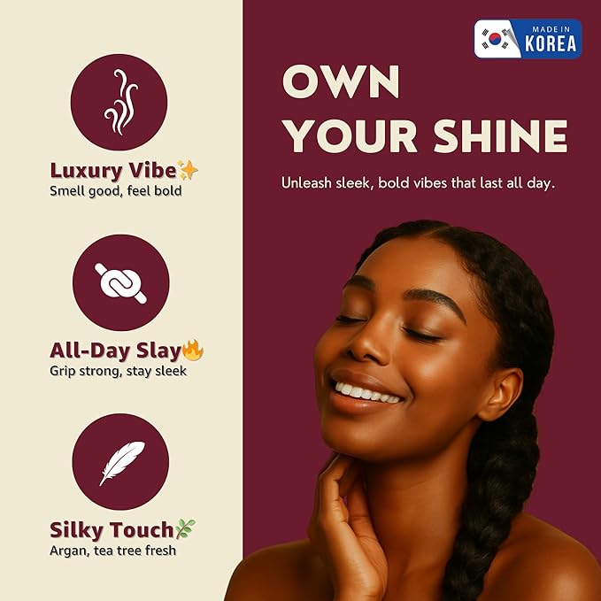 Grip&Loc Luxury Braid Gel Extreme Hold, High Shine Styling Gel & Edge Control, Flake Free with Tea Tree & Argan Oil for Hair, Sleek Braids, Locs & Twists, Made in Korea (5.29 fl oz)