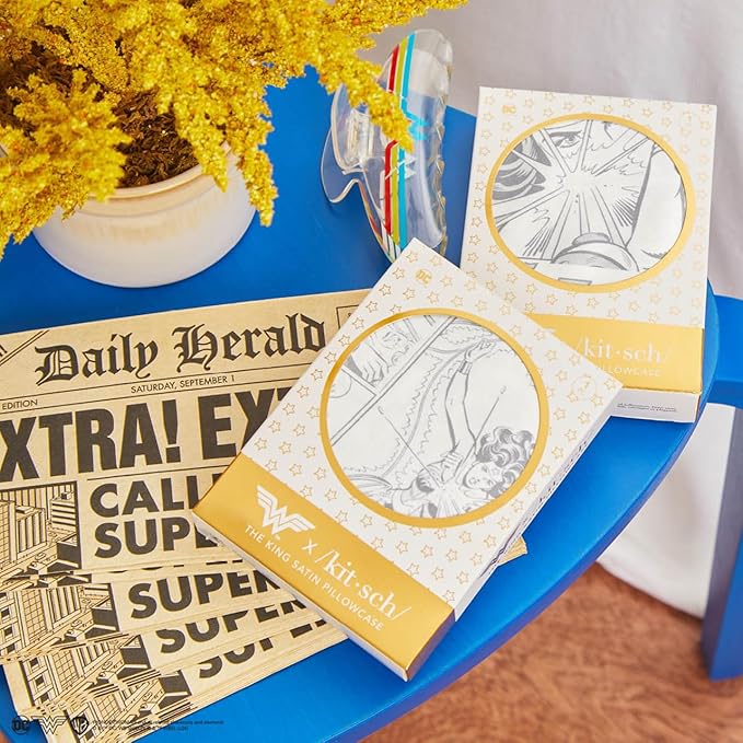 Kitsch Wonder Woman (Comic) Satin Pillowcase with Zipper Softer Than Silk, Luxury Cooling Pillowcase for Hair & Skin, Wrinkle Prevention, King Size (19X36)