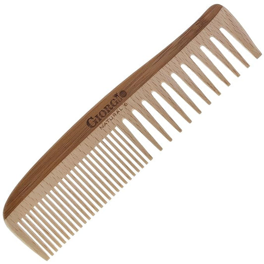 Giorgio GIONAT6 Natural Wooden Comb Hair Detangler - Half Fine Tooth and Wide Tooth Comb for Curly Hair, Bamboo and Beechwood Hair Combs for Thick Hair - Organic Wooden Hair Comb for Men and Women