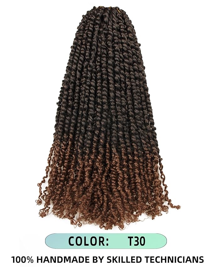 20 Inches 8 Packs Pre Looped Passion Twist Crochet Hair for Black Women-Ombre Brown,Super Long Hair Extensions Braided by Synthetic Spring Kinky Twist Curls Ends(20"-8 Packs,T30)