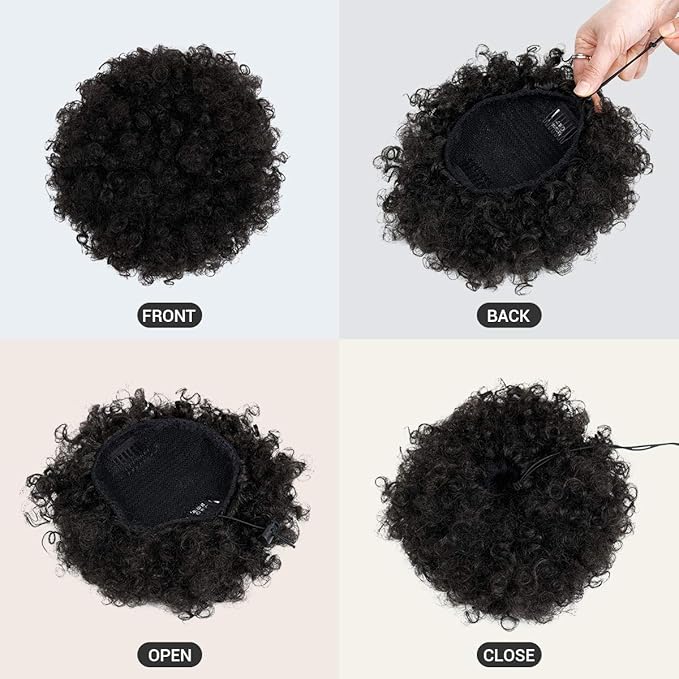 GLAM21USA Afro Puff Drawstring Ponytail Retro Kinky Curly Ponytail Wig Clip in Bun Hair Piece for Black Women Synthetic Hair Extension (LARGE, T1B/30)