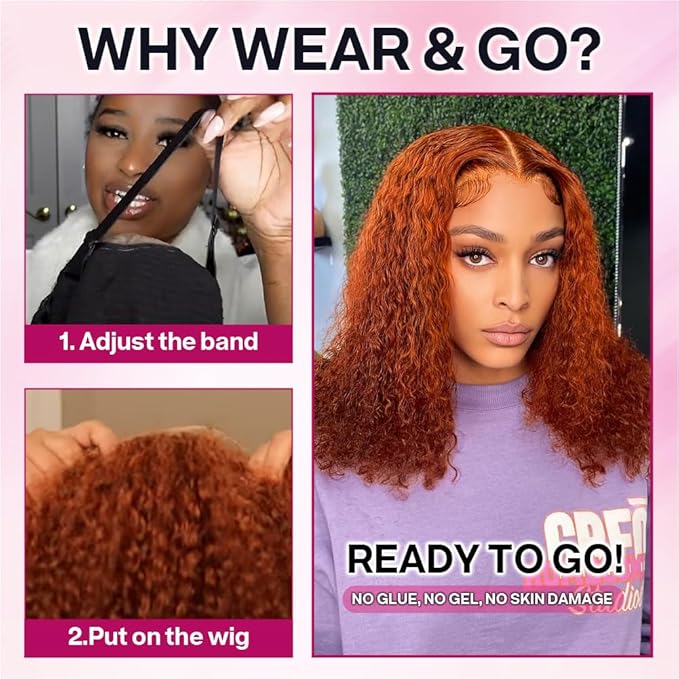 Curly Bob Wig Human Hair Deep Wave 200% Density 5x5 HD Lace Closure Wigs Human Hair Bob Wigs For Black Women Wear And Go Glueless Curly Wig Ginger Color 22 Inch