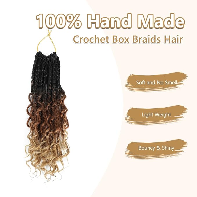 8 Packs Boho Braids Crochet Hair-12 Inch Crochet Box Braids- Bohomian Box Braid Crochet Hair Synthetic Braiding Hair Goddess Box Braids Crochet Hair for Black Women(1B/30/27)