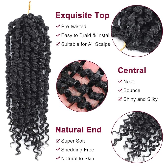 Passion Twist Hair - 8 Packs 18 Inch Passion Twist Crochet Hair For Women, Crochet Pretwisted Curly Hair Passion Twists Synthetic Braiding Hair Extensions (18 Inch 8 Packs, 1B)