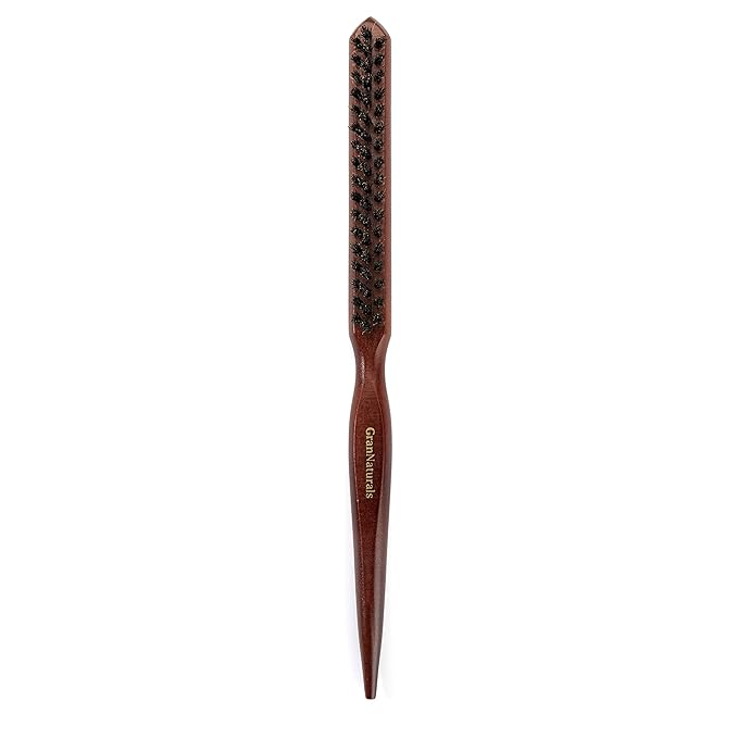 GranNaturals Teasing Boar Bristle Hair Brush for Women - Slick Back Comb with Rat Tail Pick for Hair Sectioning Used for Edge Control, Backcombing, Smoothing, and Styling Fine Hair to Create Volume