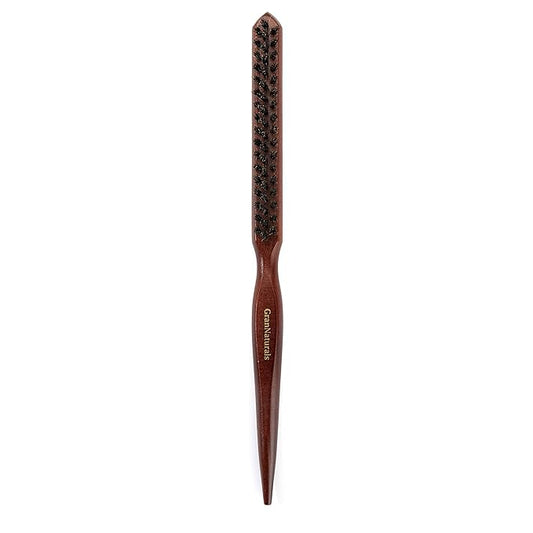 GranNaturals Teasing Boar Bristle Hair Brush for Women - Slick Back Comb with Rat Tail Pick for Hair Sectioning Used for Edge Control, Backcombing, Smoothing, and Styling Fine Hair to Create Volume