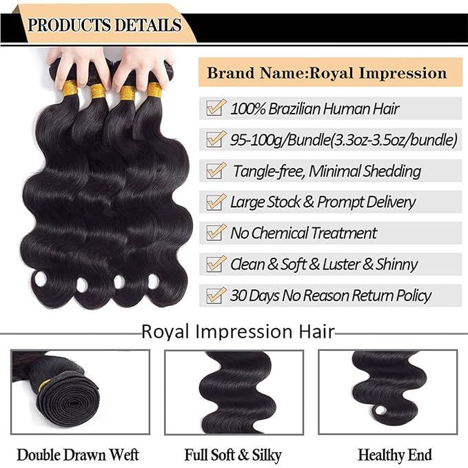 12A Body Wave Bundles Human Hair 16" 18" 20" 22" 400g 100% Unprocessed Brazilian Virgin Hair Body Wave 4 Bundles Human Hair Weave Bundles Natural Color