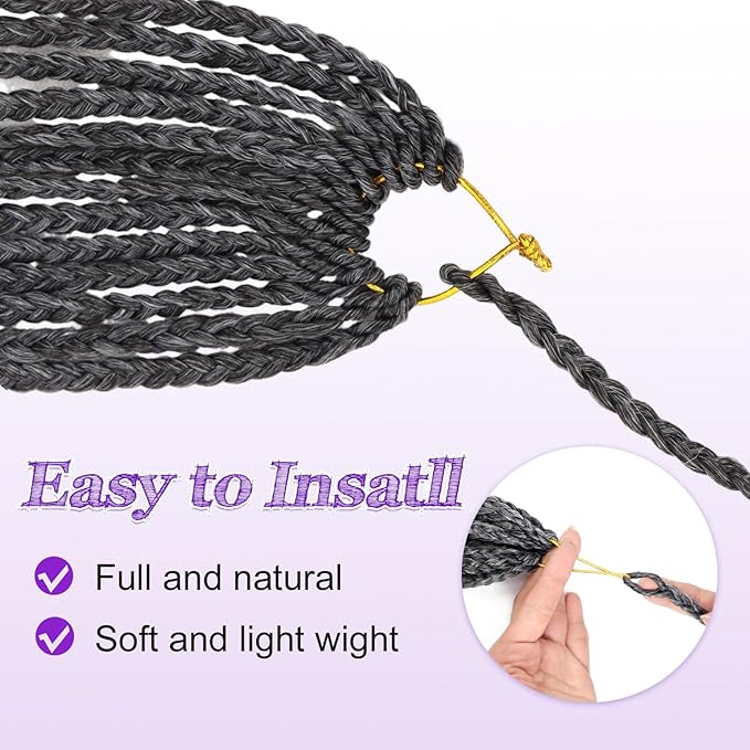 Eacia Goddess Box Braids Crochet Hair 24 Inch 7 Packs Ombre Gray Pre Looped Boho Box Braids Crochet Hair with Curly Ends(24 Inch, T1B/Gray#)