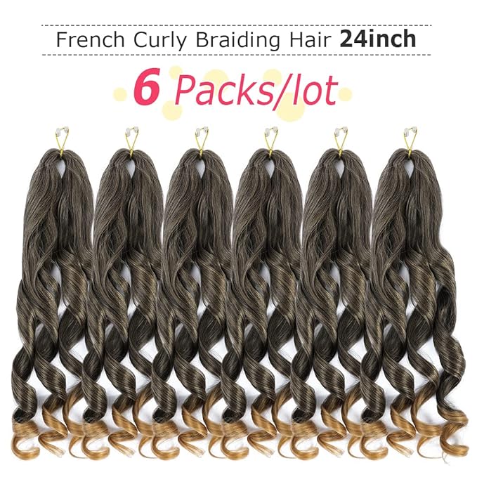6packs French Curl Braiding Hair - 24 Inch Loose Wave Bouncy Pre Stretched Yaki Curly Braiding Hair for Black Women - 100g/pack (T27)