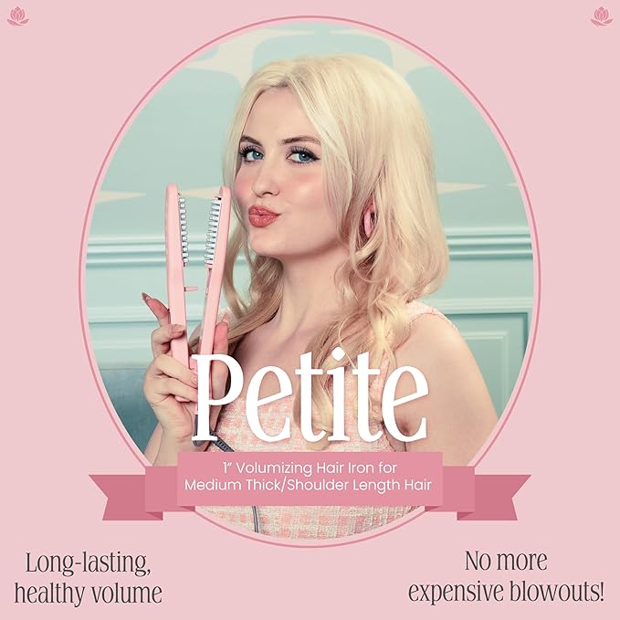 VOLOOM Petite 1” Inch Professional Volumizing Ceramic Flat Iron - Hair Volumizer & Styling Tool with Adjustable Temp & Auto Shut-Off for Lasting Volume for Medium or Fine Hair - Heat Resistant Case