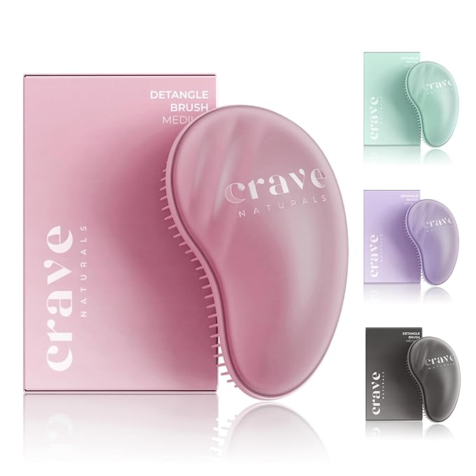 Crave Naturals Mini Detangler Hair Brush Pink – Glide Thru Hair Detangler Brush for Women, Kids & Toddlers – Gentle Scalp Care, No-Pain Tangle-Free Hairbrush for All Hair Types, Travel Hair Brush