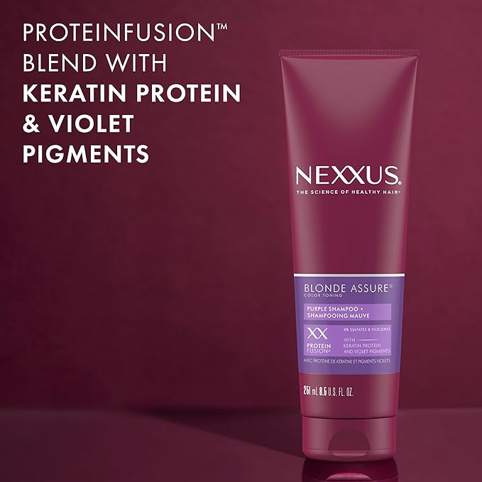 Nexxus Blonde Assure Purple Shampoo, For Blonde Hair Color Care Shampoo, Keratin Protein 8.5 oz