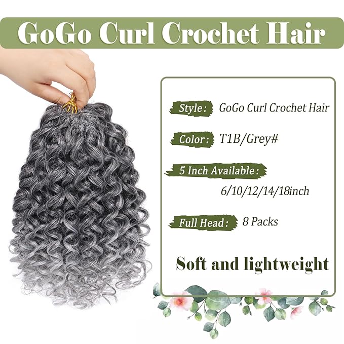 Vomella GoGo Curl Crochet Hair 8 Packs Water Wave 10 Inch Short Curly Crochet Hair for Women Beach Curl Synthetic Deep Twist Crochet Hair Extensions (Tgray#)