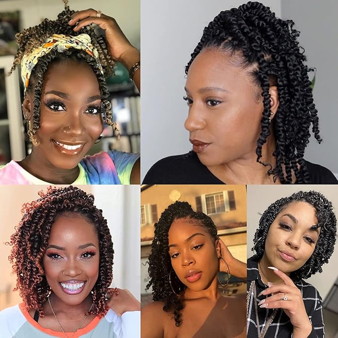 Leeven 8 Inch Passion Twist Crochet Hair 8 Packs (6 Packs #1B+1 Pack T27+1 Pack T30) Short Bomb Pre-Twisted Passion Twist Mixed 3 Color Combo Pack Synthetic Hair For Women Kids