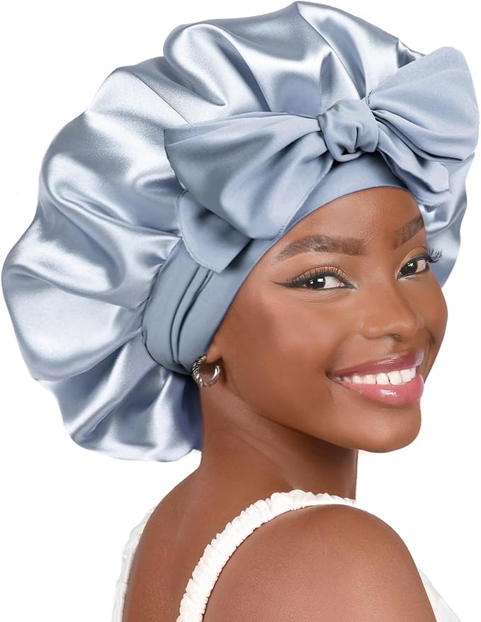 YANIBEST Silk Bonnet for Sleeping Women Adjustable Double Layer Satin Bonnet Reduce Friction Prevent Frizz Natural Curly Hair