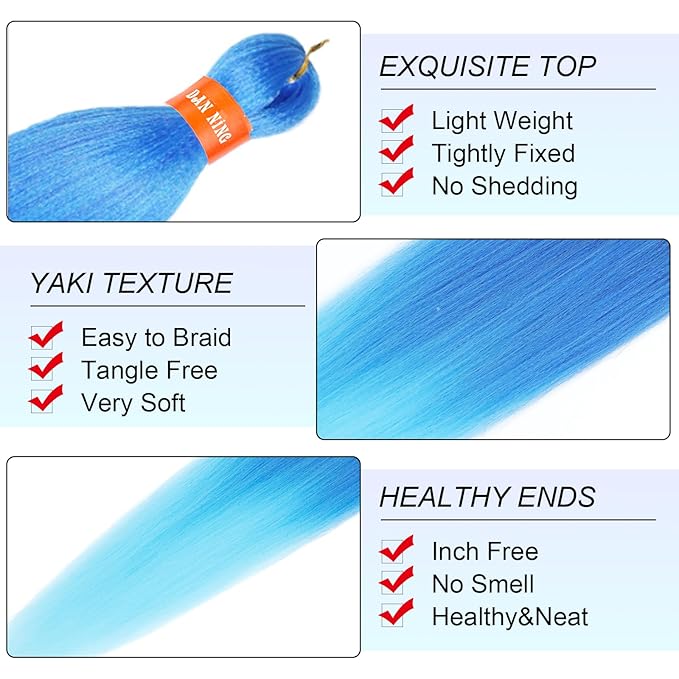Ombre Blue Sky Blue Pre Stretched Braiding Hair 30 Inch 3 Packs Professional Yaki Texture Festival Braids Box Crochet Twist Hair Extensions