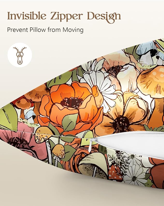 Silk Pillowcase 2 Pack - Pillow Cases 20" x 30" Queen Size Set of 2 for Hair and Skin Smooth Soft Breathable with Hidden Zipper Cooling Pillow Covers for Sleeping,Mushroom Bushes