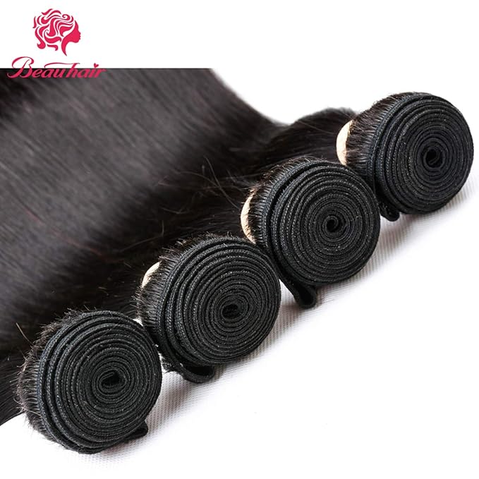 Straight Human Hair Bundles 100% Unprocessed Brazilian Straight Virgin Human Hair 4 Bundles Human Hair Extensions Natural Black Color(22 24 26 28)