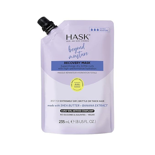 HASK Beyond Moisture Recovery Mask with Shea Butter & Banana Extract for Wavy, Curly, Coily & Kinky Hair, Softens, Moisturizes, Prevents Damage, Vegan, Sulfate-Free, Cruelty-Free – 8 fl oz