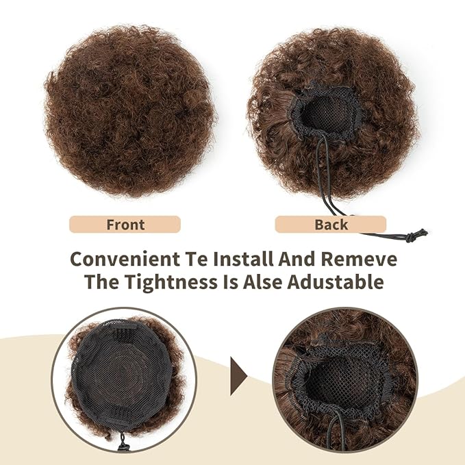 isheeny Afro Ponytail Small Afro Hair For Black Women 4Inch Dark Brown Afro Puff Drawstring Ponytail Human Hair 1 PIECES For Children Authentic And Stylish Hairpiece, Afro Curly Puff Style