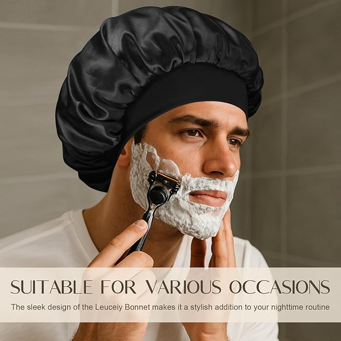 Satin Silk Bonnet for Men & Women, Double Layer Silk Sleep Bonnets, Soft Satin Lined Bonnet for Curly & Natural Hair