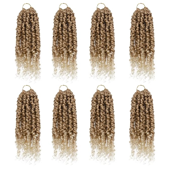 Passion Twist Hair - 8 Packs 10 Inch Passion Twist Crochet Hair For Women, Crochet Pretwisted Curly Hair Passion Twists Synthetic Braiding Hair Extensions (10 Inch 8 Packs, T27/613)